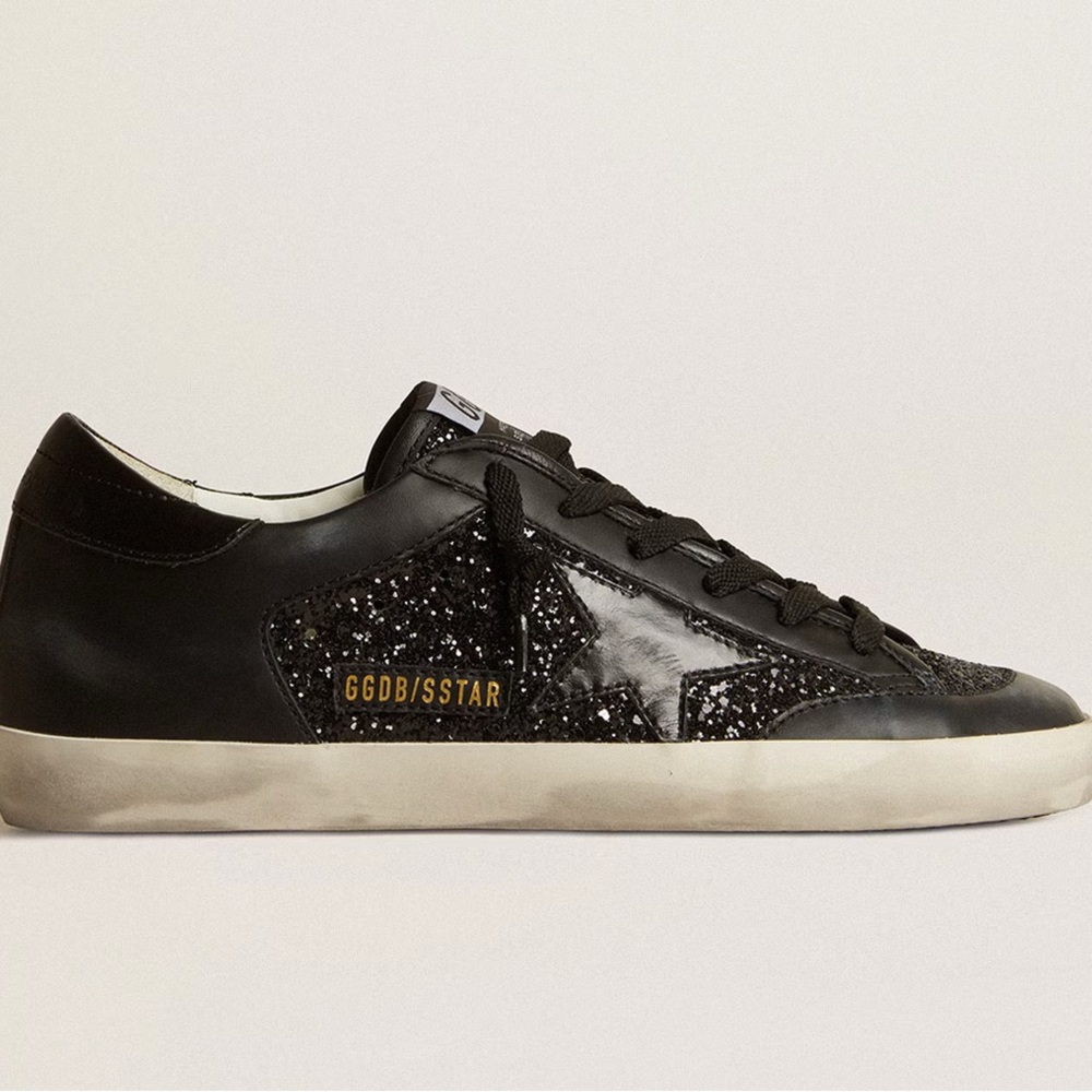 NWOT Limited Edition Golden Goose Black Nappa Superstar Glitter Star Shoes SZ 40 - Picture 1 of 16